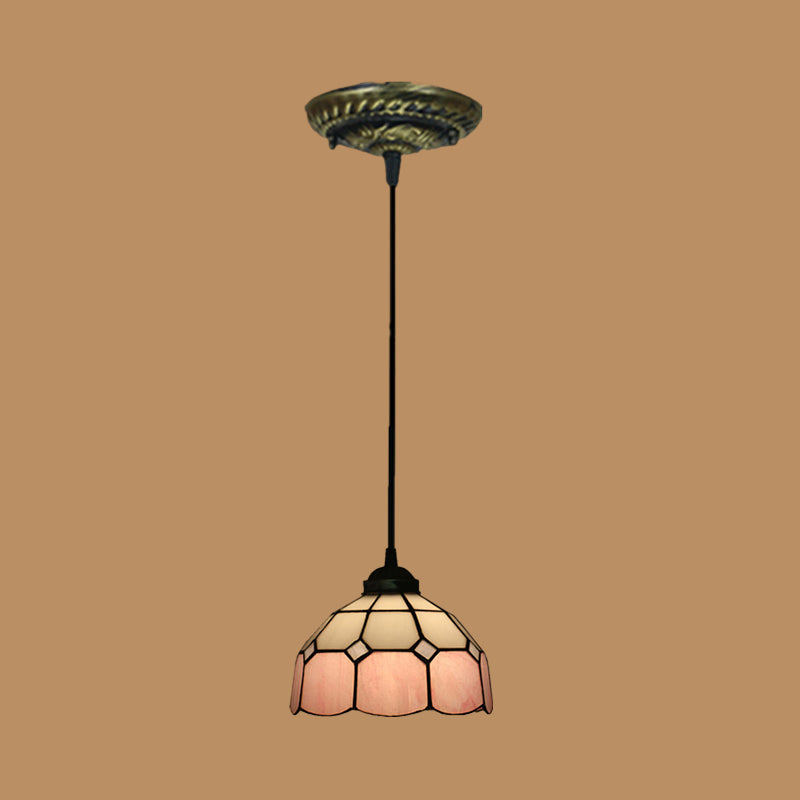 Tiffany Style Stained Art Glass Pendant Light - Domed Drop Design with 1-Light for Hanging Ceiling