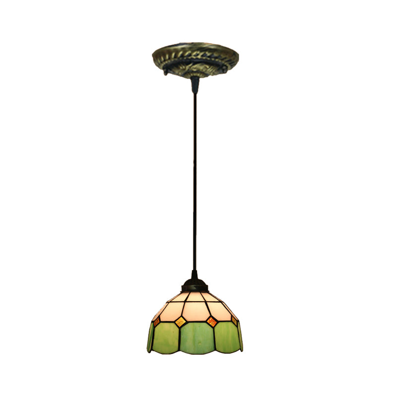 Stained Art Glass Drop Pendant Ceiling Light - Tiffany Inspired Design Green