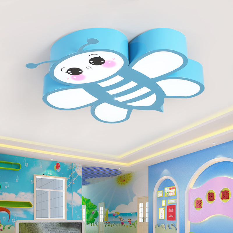 Blue Flush Mount Bee Metal LED Ceiling Light - Fun Addition for Game Rooms & Kindergartens