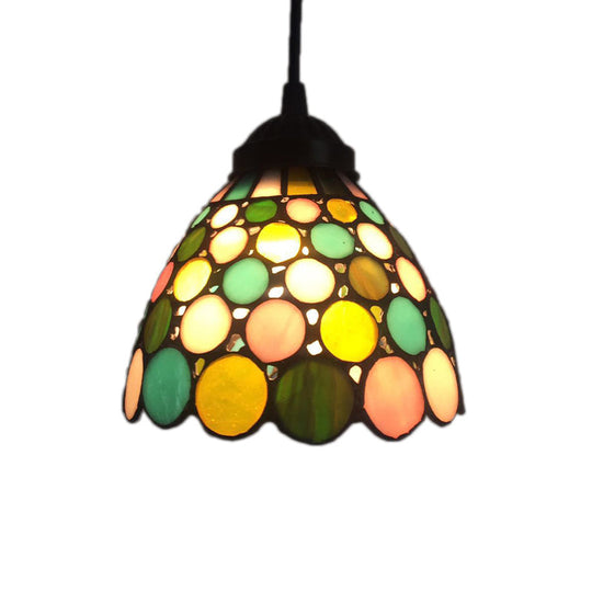 Baroque 1-Light Brass Bell Pendant Lamp - Handcrafted Stained Glass, Stylish Drop Fixture