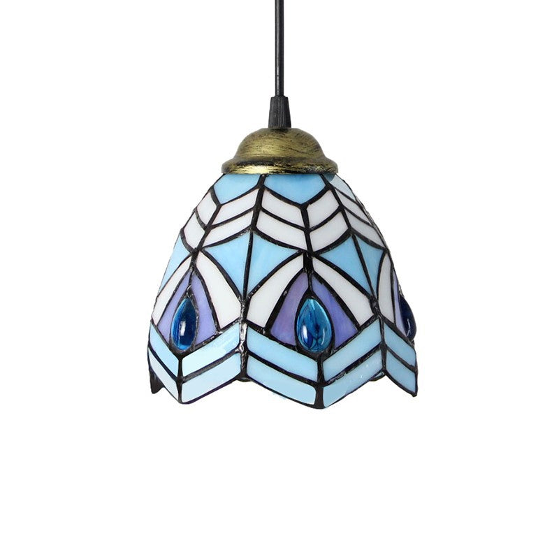 Baroque 1-Light Brass Bell Pendant Lamp - Handcrafted Stained Glass, Stylish Drop Fixture