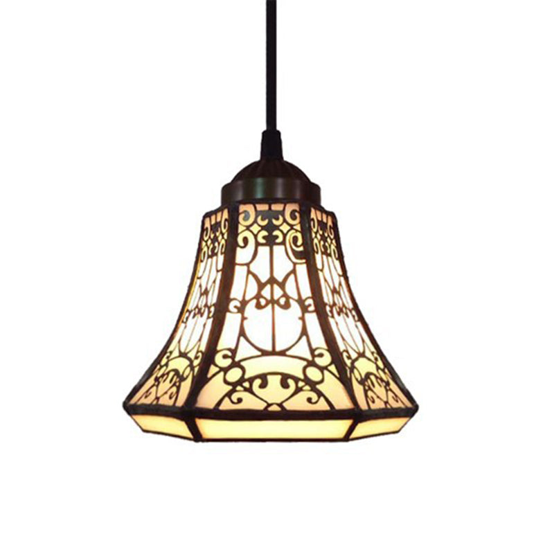 Baroque 1-Light Brass Bell Pendant Lamp - Handcrafted Stained Glass, Stylish Drop Fixture