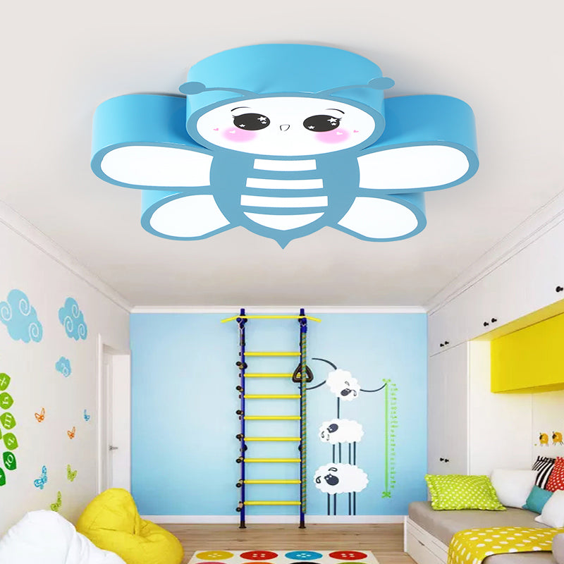 Blue Flush Mount Bee Metal LED Ceiling Light - Fun Addition for Game Rooms & Kindergartens