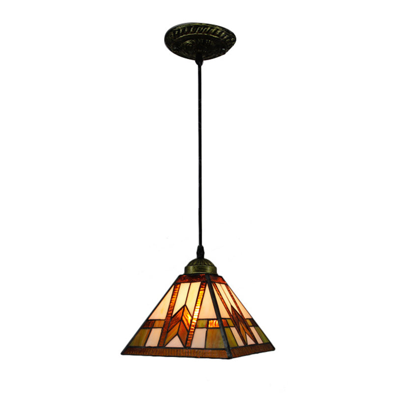 Mission Geometry Hand Cut Glass Pendant Light Fixture In Bronze / G