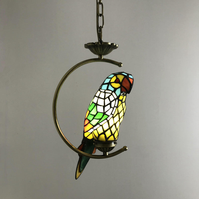 Bronze Pendant Light Kit With Baroque Metal C-Frame And Cut Glass Shade Yellow