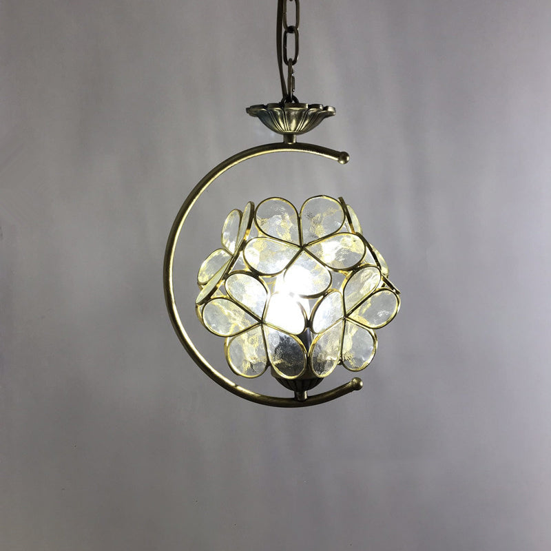 Bronze Pendant Light Kit With Baroque Metal C-Frame And Cut Glass Shade Clear