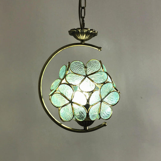 Bronze C-Frame Pendant Light with Geometric Cut Glass Shade