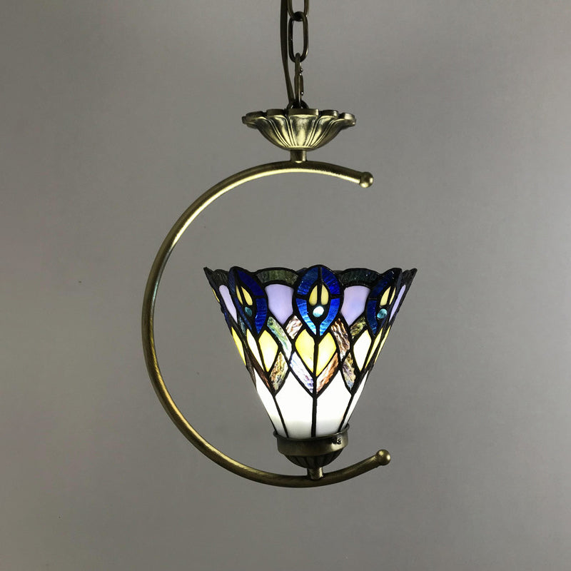 Bronze Pendant Light Kit With Baroque Metal C-Frame And Cut Glass Shade Purple