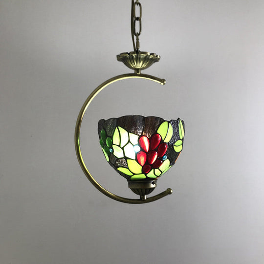 Bronze C-Frame Pendant Light with Geometric Cut Glass Shade