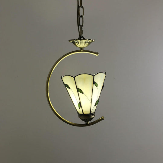 Bronze C-Frame Pendant Light with Geometric Cut Glass Shade