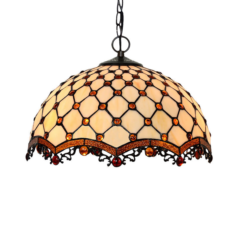 Tiffany Stained Glass Scalloped Pendant Ceiling Light for Dining Room