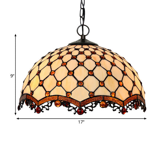 Scalloped Pendant Ceiling Light - Tiffany Stained Glass White Jewelry Lamp For Dining Room