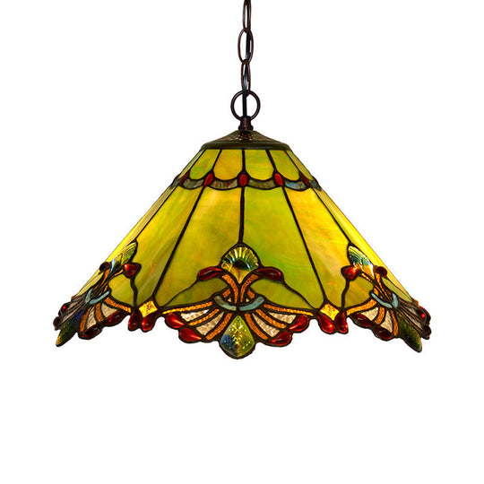 Mission Green Hand-Rolled Art Glass 2-Light Chandelier Pendant Lamp