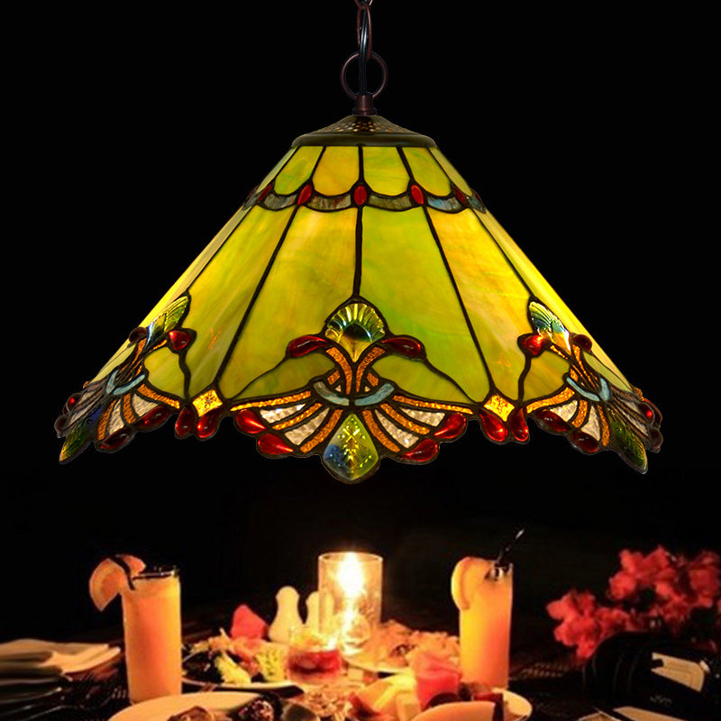 Mission Green Hand-Rolled Art Glass 2-Light Chandelier Pendant Lamp