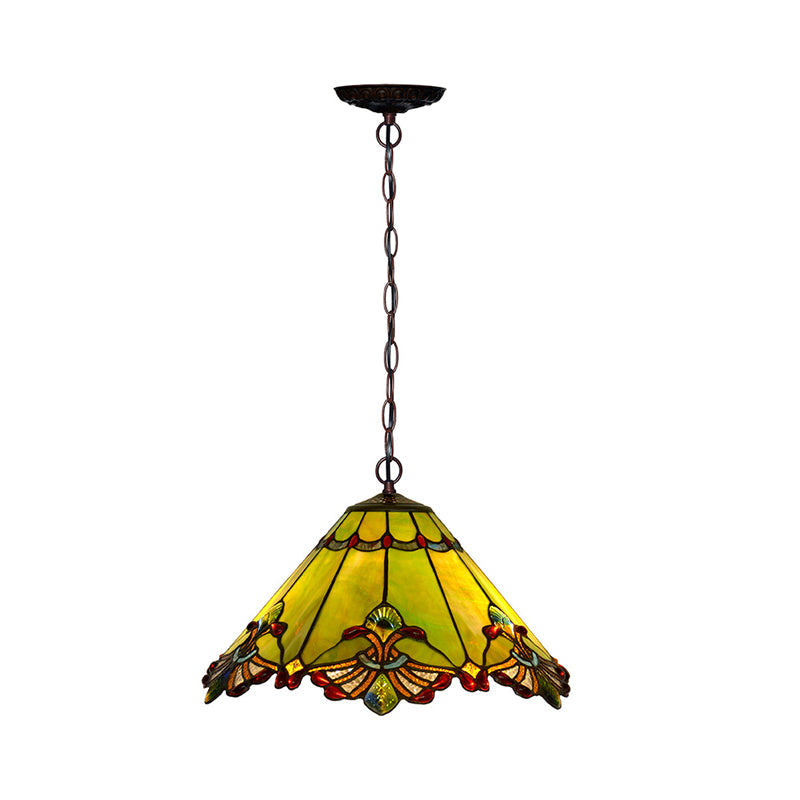 Mission Style Art Glass Pendant Chandelier in Green with 2 Lights