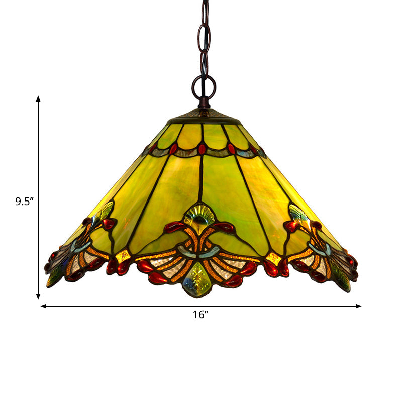 Mission Green Hand-Rolled Art Glass 2-Light Chandelier Pendant Lamp