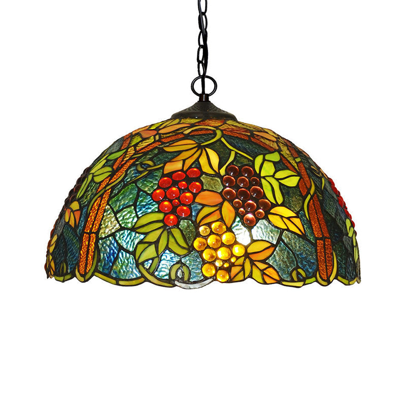 Tiffany Green Cut Glass Chandelier With Grape Pattern - 2-Bulb Pendant Light Fixture