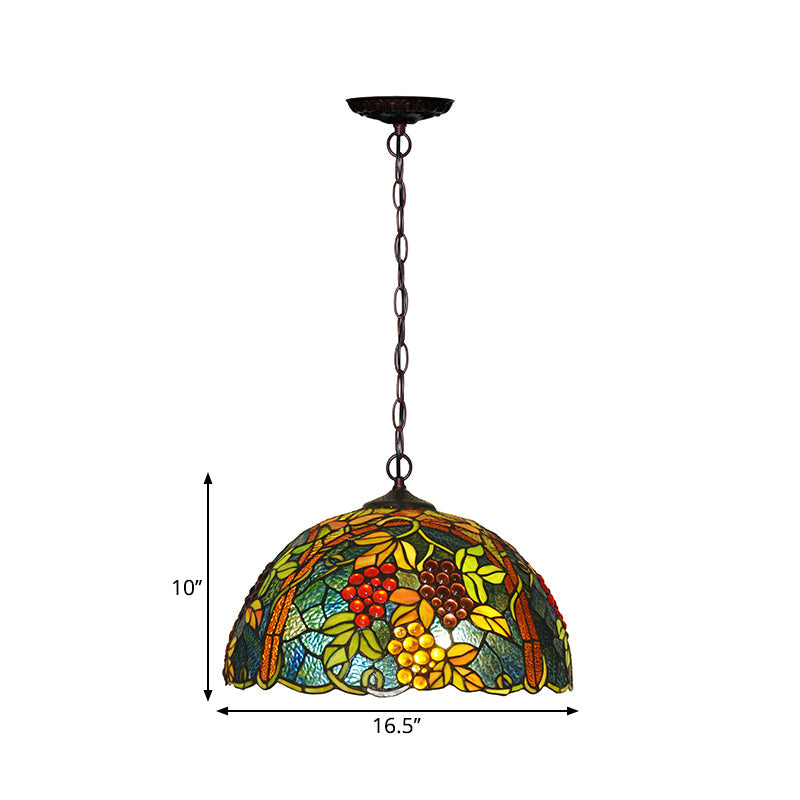 Tiffany Green Cut Glass Chandelier With Grape Pattern - 2-Bulb Pendant Light Fixture