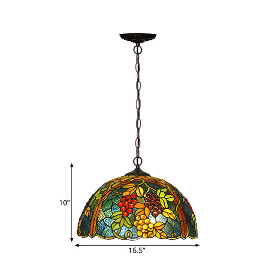 Tiffany Green Cut Glass Chandelier With Grape Pattern - 2-Bulb Pendant Light Fixture