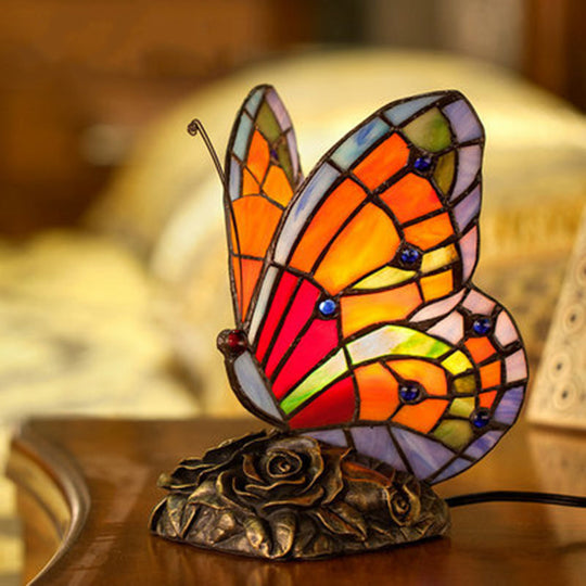 Mediterranean Orange Hand Cut Glass Butterfly Night Table Light