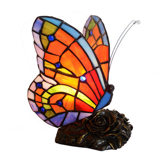 Mediterranean Orange Hand Cut Glass Butterfly Night Table Light