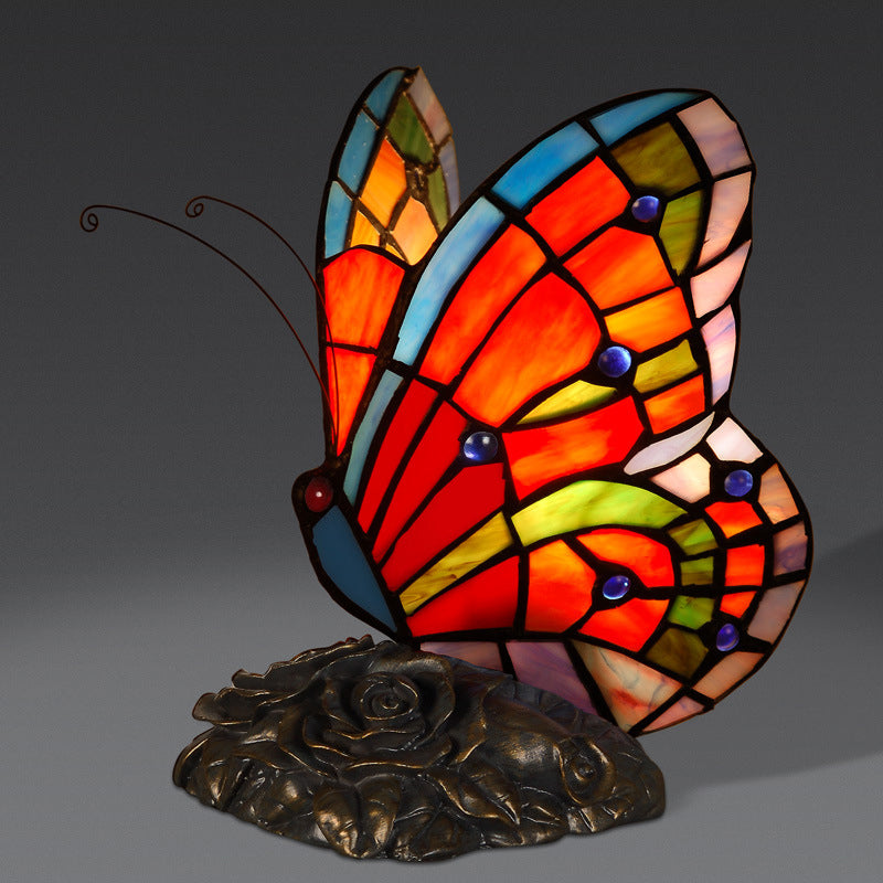 Mediterranean Orange Hand Cut Glass Butterfly Night Table Light