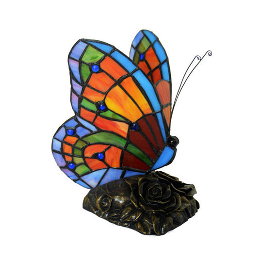 Mediterranean Orange Hand Cut Glass Butterfly Night Table Light