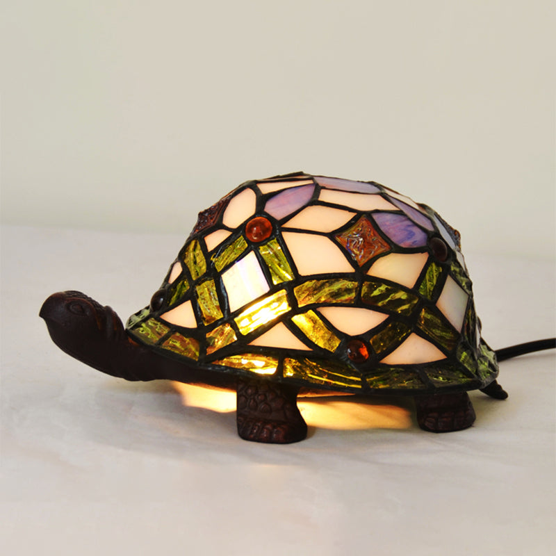 Handcrafted Baroque Turtle Shaped Night Lamp - Stained Glass Table Lighting In White