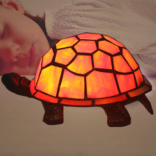 Adorable Turtle Table Lamp: Baroque Stained Glass Night Light For Kids Bedroom Orange