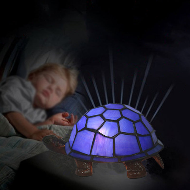 Adorable Turtle Table Lamp: Baroque Stained Glass Night Light For Kids Bedroom Dark Blue