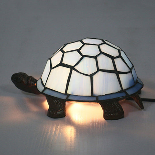 Adorable Turtle Table Lamp: Baroque Stained Glass Night Light For Kids Bedroom Blue