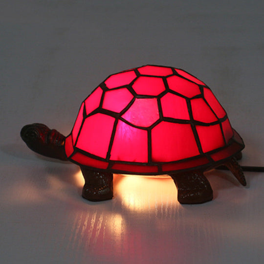 Adorable Turtle Table Lamp: Baroque Stained Glass Night Light For Kids Bedroom Red