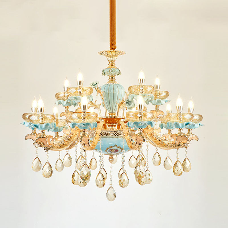 Amber Crystal Chandelier: Modern Ceramics Pendant Light In Gold For Living Room