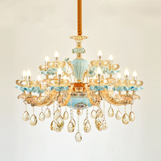 Amber Crystal Chandelier: Modern Ceramics Pendant Light In Gold For Living Room