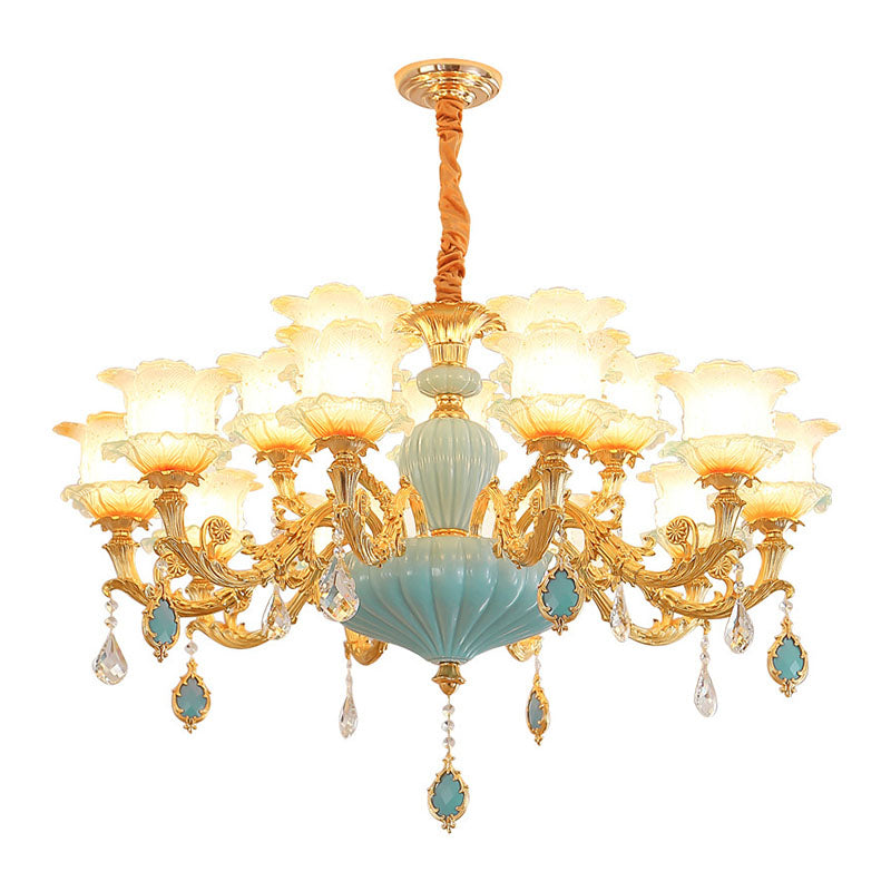 Modern Gold Ceiling Chandelier With Frosted Glass Crystal Accents