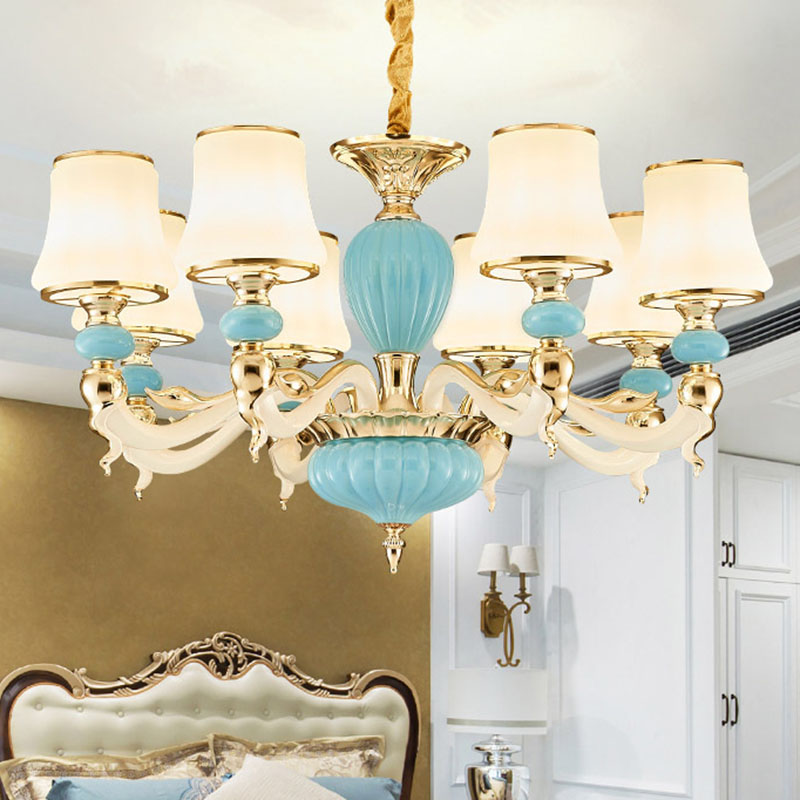 Contemporary Blue Ceramic Chandelier With Opal Glass Shade - Modern Lighting Fixture 8 / Light