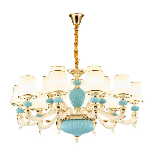 Contemporary Blue Ceramic Chandelier With Opal Glass Shade - Modern Lighting Fixture