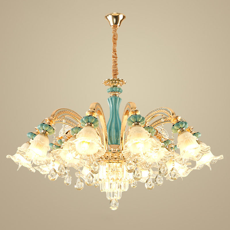 Gold Petal Ceiling Pendant Light With Frosted Glass - Elegant Crystal Chandelier For Living Room