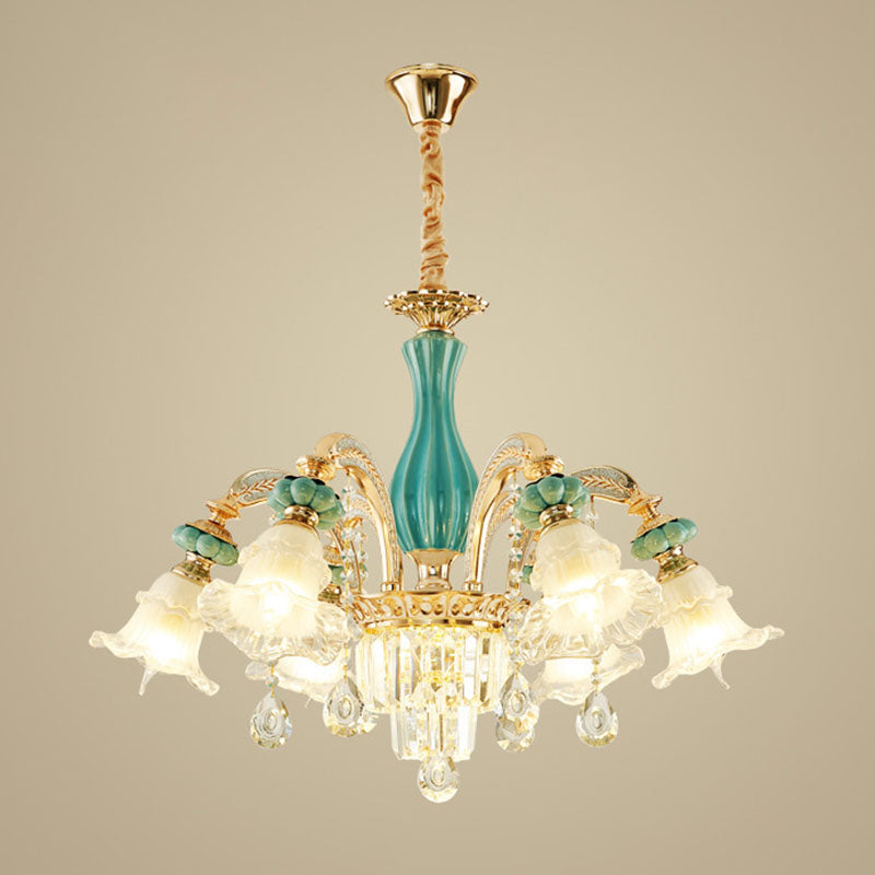 Gold Petal Ceiling Pendant Light With Frosted Glass - Elegant Crystal Chandelier For Living Room