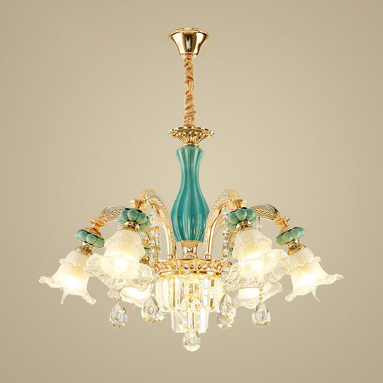 Gold Petal Ceiling Pendant Light With Frosted Glass - Elegant Crystal Chandelier For Living Room