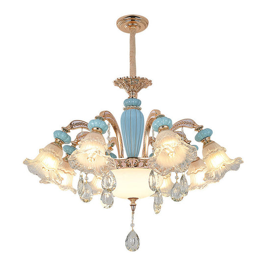 Nordic Flower Ceiling Lamp Frosted Glass Gold Chandelier For Living Room