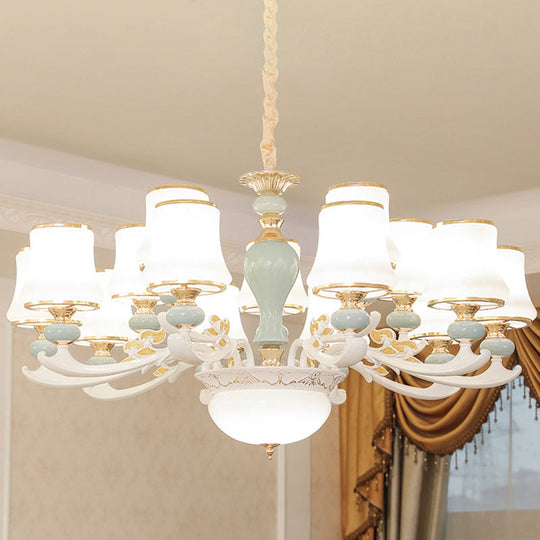 Light Blue Cone Chandelier Pendant Kit With Cream Glass For Contemporary Living Room