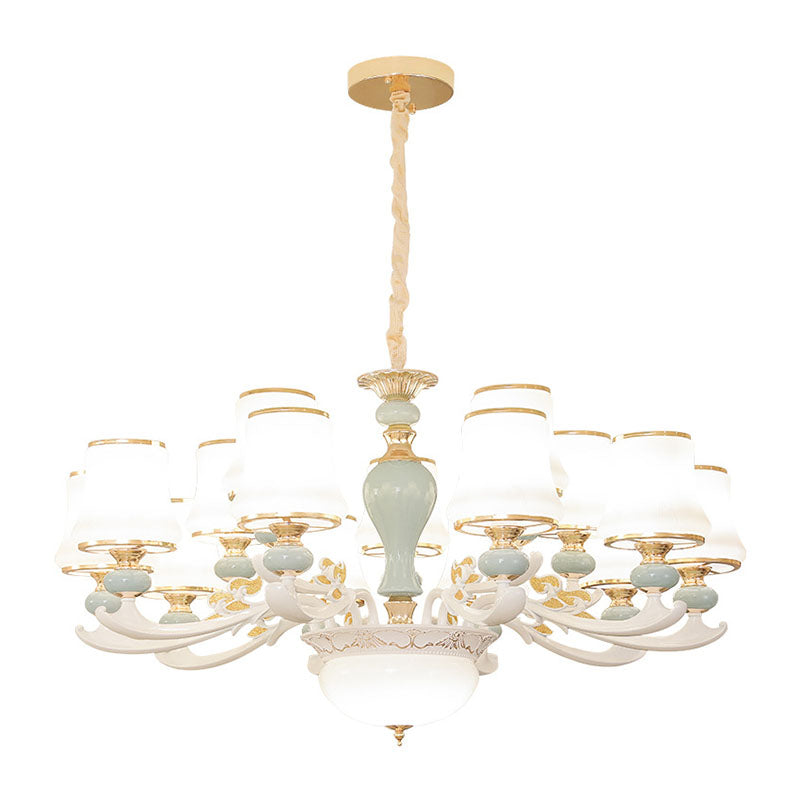 Light Blue Cone Chandelier Pendant Kit With Cream Glass For Contemporary Living Room