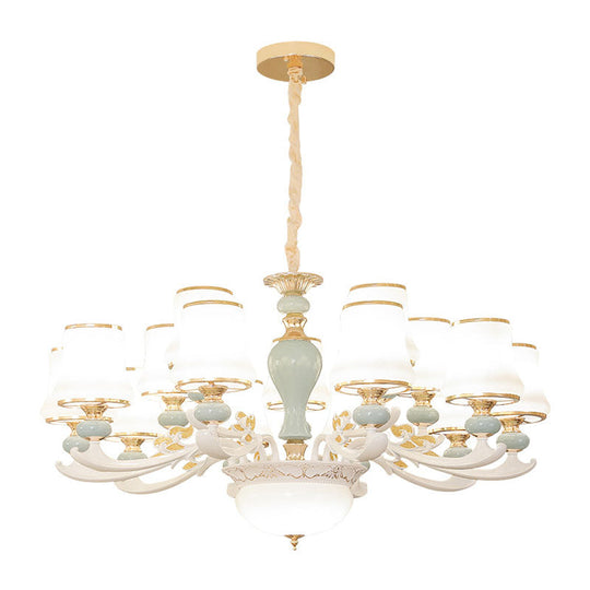 Light Blue Cone Chandelier Pendant Kit With Cream Glass For Contemporary Living Room