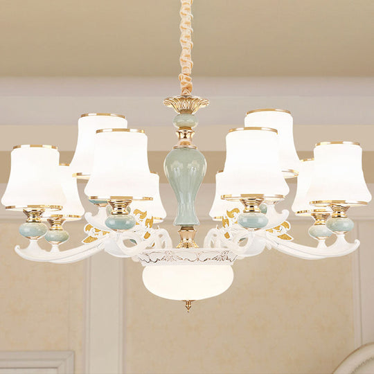 Light Blue Cone Chandelier Pendant Kit With Cream Glass For Contemporary Living Room