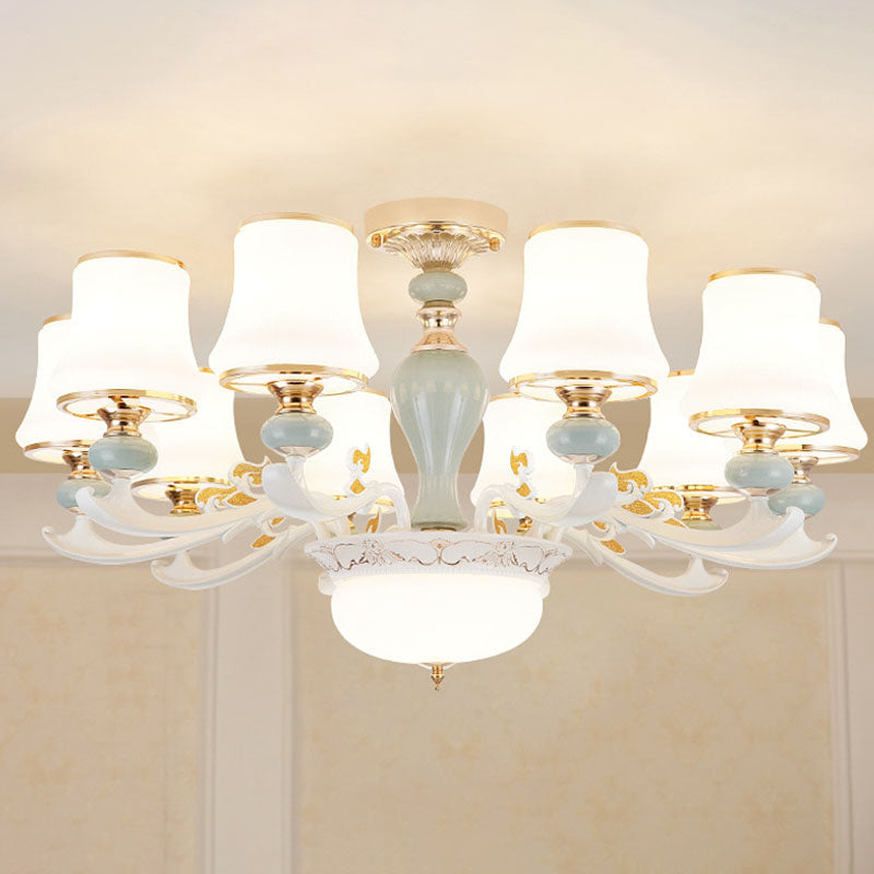 Light Blue Cone Chandelier Pendant Kit With Cream Glass For Contemporary Living Room