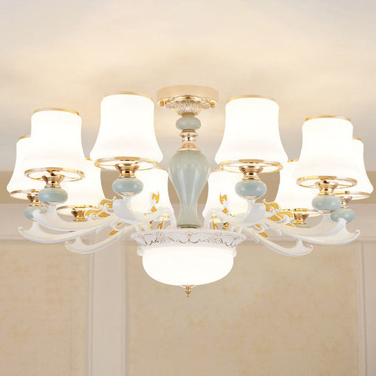 Light Blue Cone Chandelier Pendant Kit With Cream Glass For Contemporary Living Room