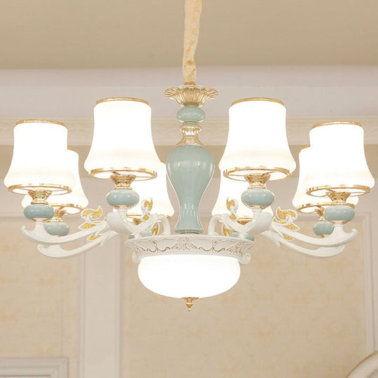 Light Blue Cone Chandelier Pendant Kit With Cream Glass For Contemporary Living Room 8 /