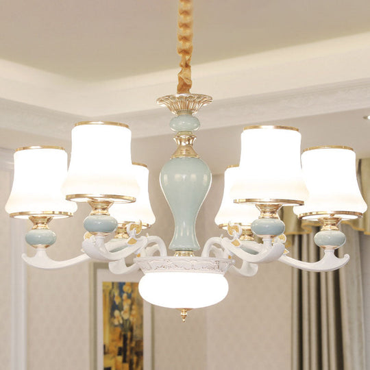 Light Blue Cone Chandelier Pendant Kit With Cream Glass For Contemporary Living Room 6 /