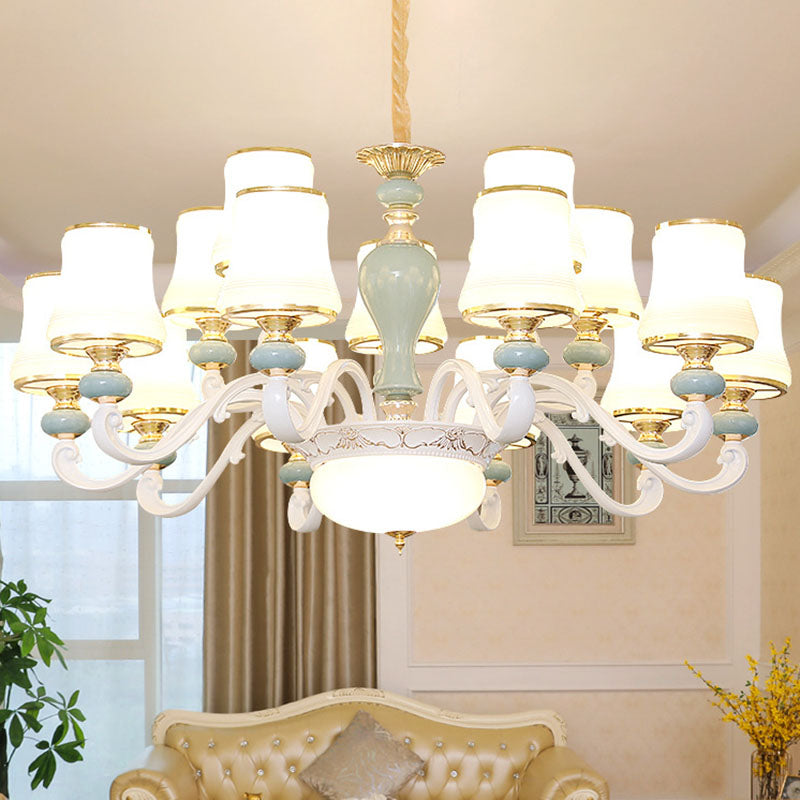 Modern Opaline Glass Pendant Chandelier In Light Blue - Sleek Flared Design With Down Lighting